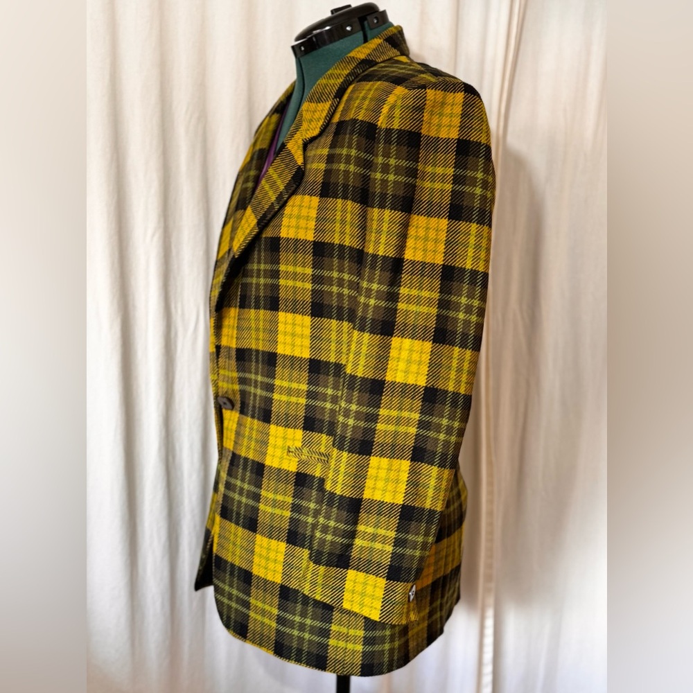 Vintage Jones New York Yellow and Black Plaid Wool Blazer Women's Size 10 - Picture 5 of 15